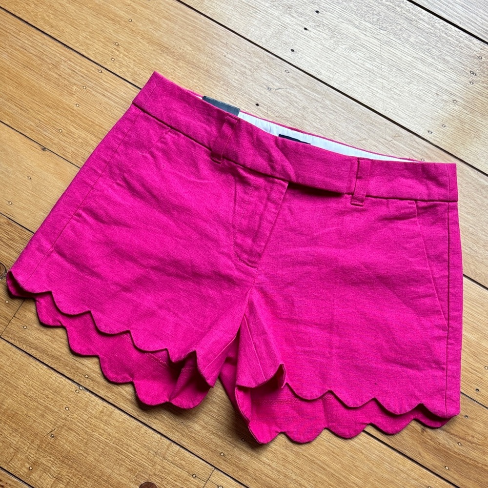 J. Crew Factory Bright Pink Scallop-Hem Shorts